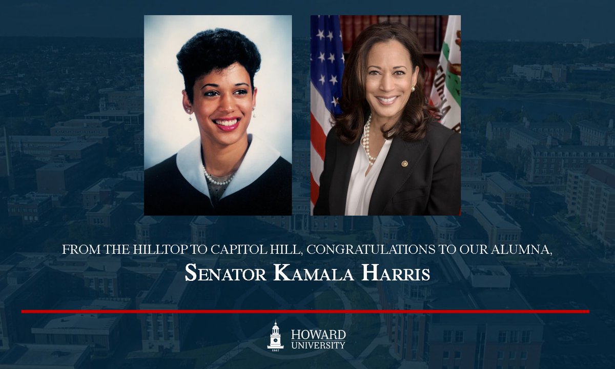 From the Hilltop to Capitol Hill, congratulations to our alumna, Senator <a href="/KamalaHarris/">Kamala Harris</a>.