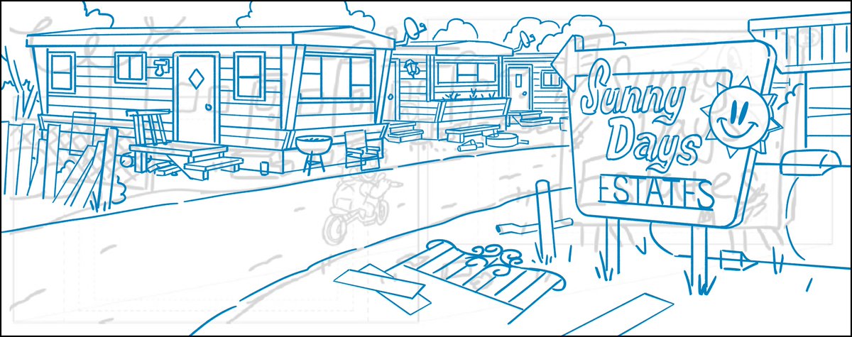 I built the location with those things in mind, never veering from them and only enhancing them.This is the rough I drew over the storyboard.