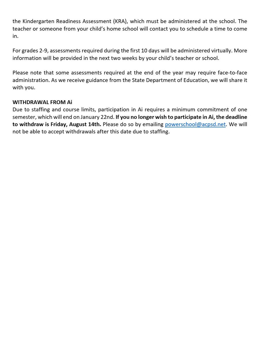 PARENTS &amp; GUARDIANS with students who have been enrolled in our full-time virtual program known as AIKEN iNNOVATE should have received an email on Tuesday, August 11, with important additional details on Participation in Ai. Please see the letter below!