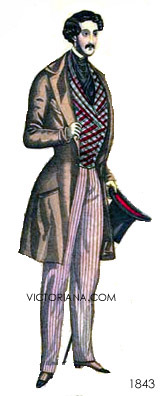 Contrary to the opinions of certain Twitter commentators, men wore colors and patterns in this period. Maybe not to the extent women did, but it was still part of their palette, especially for waistcoats, braces, and cravats. See: this 1843 men's fashion plate.