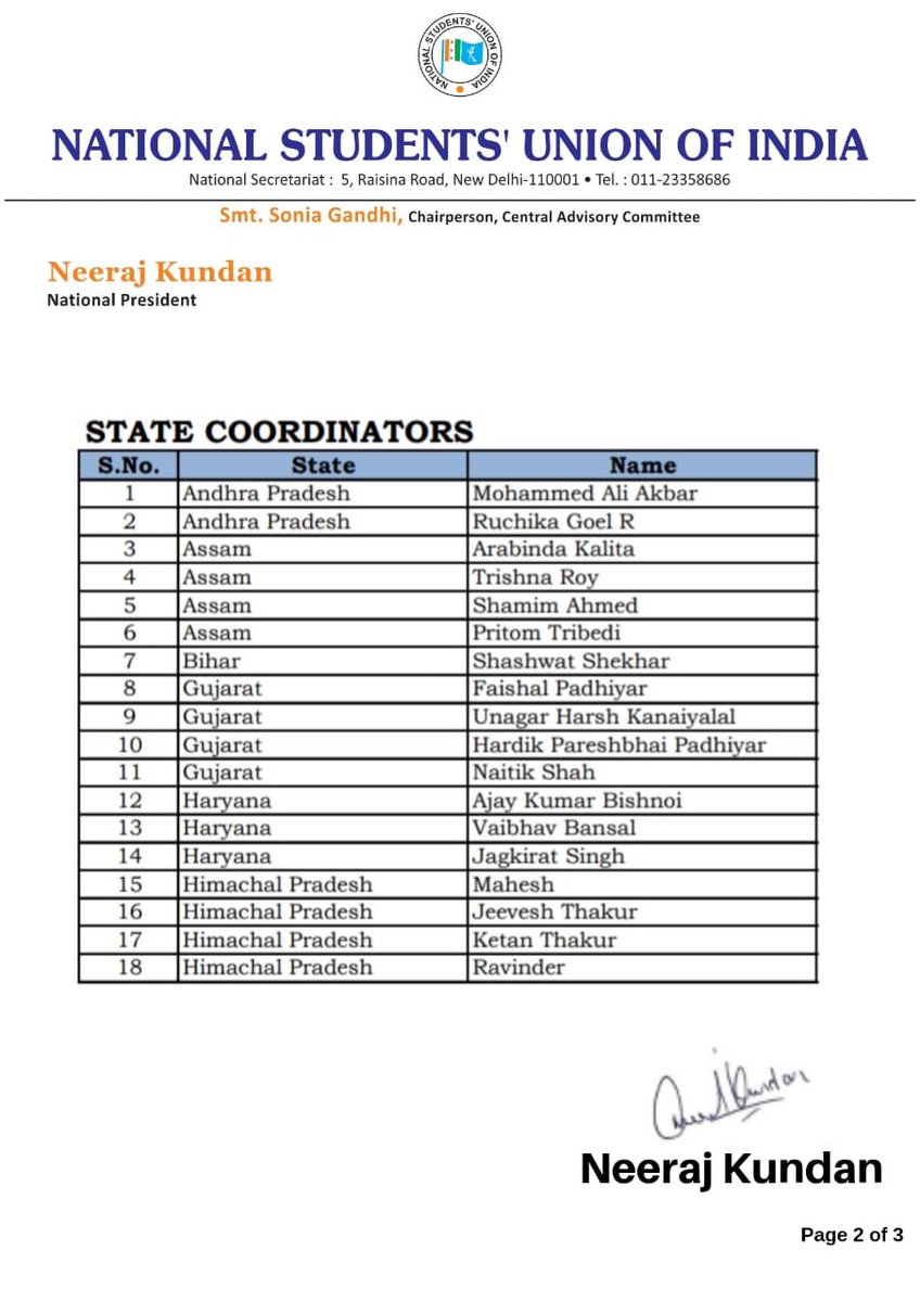 NSUI_Sandesh's tweet photo. NSUI COMMUNIQUE 
National president NSUI has approved the names of National &amp; state coordinators of RTI cell. https://t.co/Q1vqKf8UBN