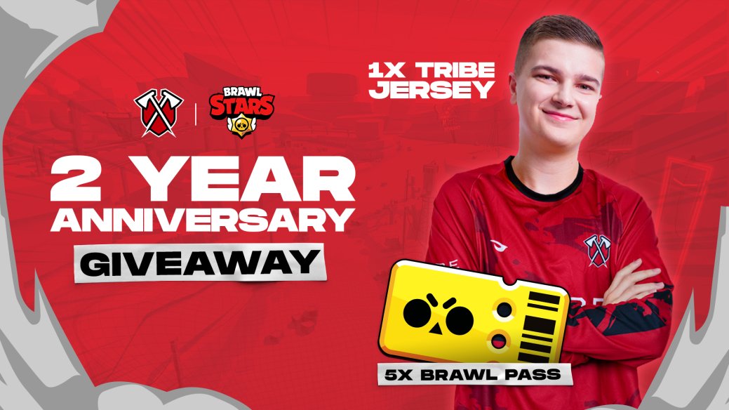 Today marks the 2 year anniversary of Tribe entering Brawl Stars ⚔

GIVEAWAY:
🎁x1 Tribe Gaming Jersey
🎁x5 Brawl Pass ($10 Paypal)

TO ENTER:
✅Follow <a href="/ItstheUDAY/">Uday</a> , <a href="/KanerBrawlStars/">TRB Kaner</a>,
<a href="/TomBrawlStars/">Tom</a>, <a href="/SpenLC/">Spen</a> &amp; <a href="/TribeGaming/">Tribe Gaming</a> 
✅ Retweet
✅ Tag 2 Friends

Winners picked in a week