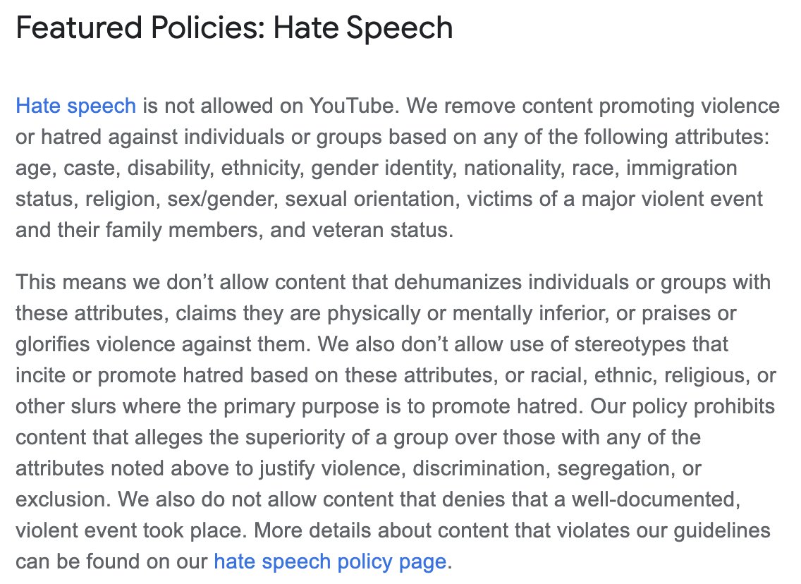 For reference: YouTube's anti-hate speech policies clearly and plainly prohibit all of this stuff. The fact that Crowder is being re-monetized, despite repeated rule-breaking, shows how YouTube's policies were never actually meant to be enforced.