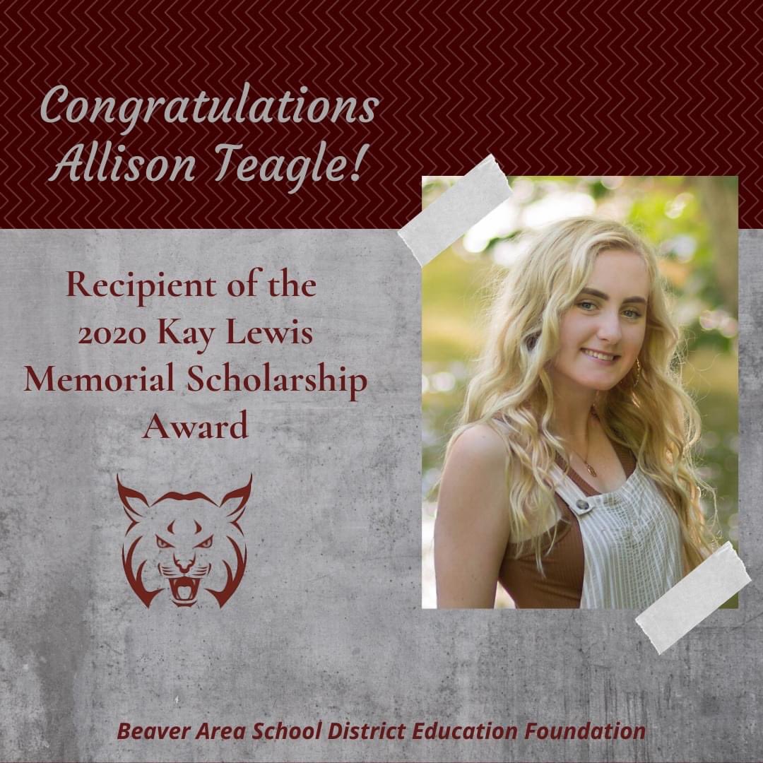 BASDEdFdn's tweet photo. The Kay Lewis Memorial Scholarship was established to honor the memory of 1947 BHS graduate, Kay Lewis who passed away in his senior year of college &amp; is given to a senior who exemplifies the Kay Lewis attributes of courage, leadership and sportsmanship. Congrats Allison Teagle! https://t.co/i8XKfYUkb8