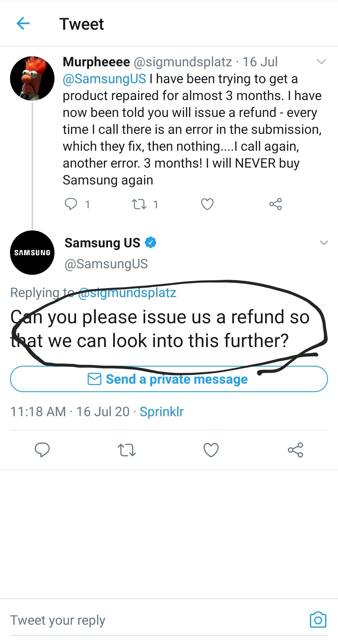 Samsung Refrigerator Recall (FridgeRecall) / Twitter