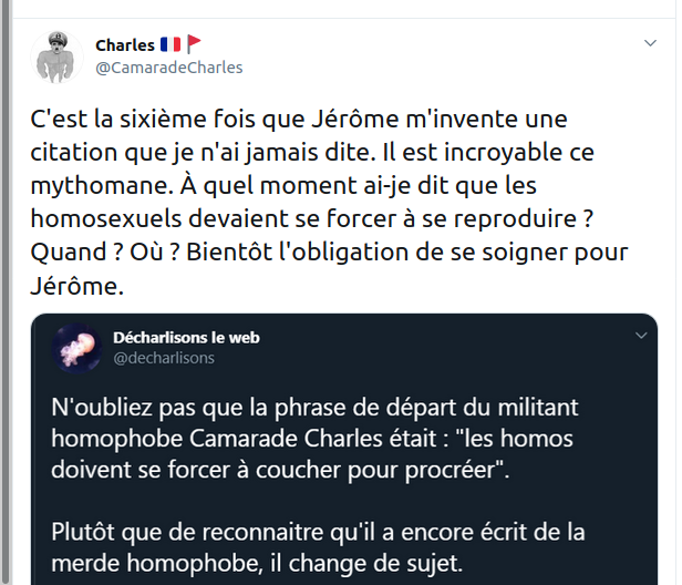 Decharlisons Le Web C Est Donc La 6eme Fois Que Camarade Charles Lache Comme Le Sont Les Vendeurs De Haine Des Qu Ils Sont Exposes Me Prete Une Citation Que Je N Ai