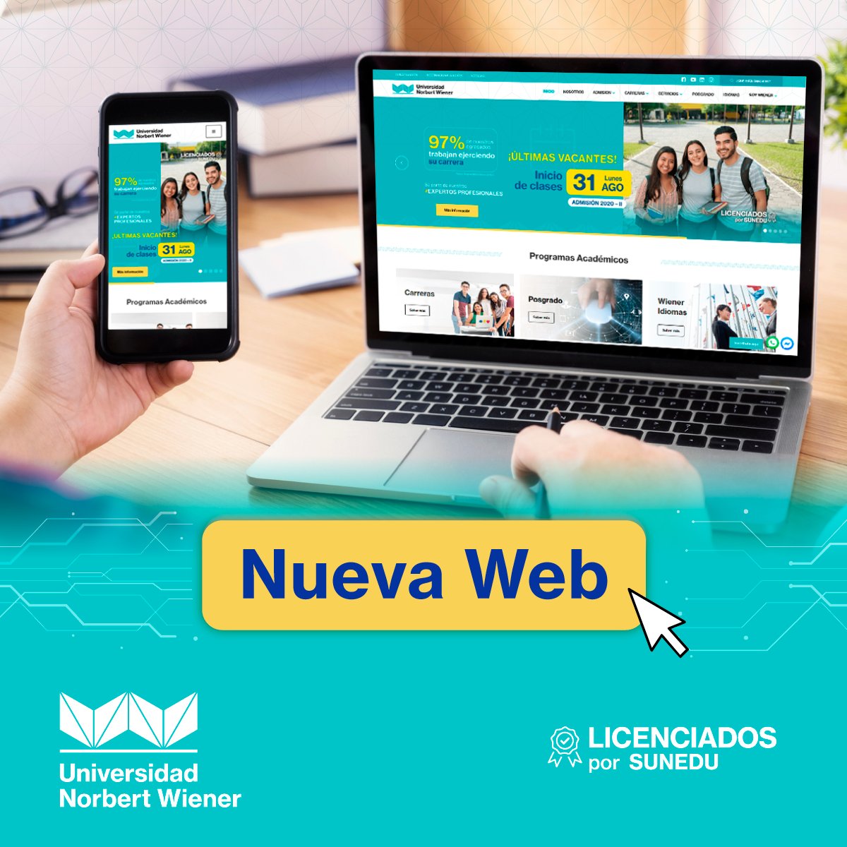 ¡Conoce nuestra renovada página web! 👨🏻‍💻👩🏻‍💻

Con nuevo diseño y contenido mejorado, podrás informarte con mayor facilidad sobre nuestras carreras, eventos, logros y mucho más. 

Ingresa a uwiener.edu.pe ¡y vive esta nueva #ExperienciaEducativaExcepcional! 😉
