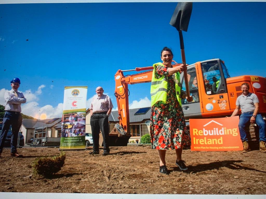 Pictured recently with Cllr. Moynihan, Conchúr Ó Murchú, Cathaoirleach of Comhlacht Tithe Sóisialta &amp; Forbairt an tSuláin Teo and Damien O’Neill, Droumleigh Construction Ltd. turning the sod of a social housing project in Ballyvourney, Co.Cork. #rebuildingireland