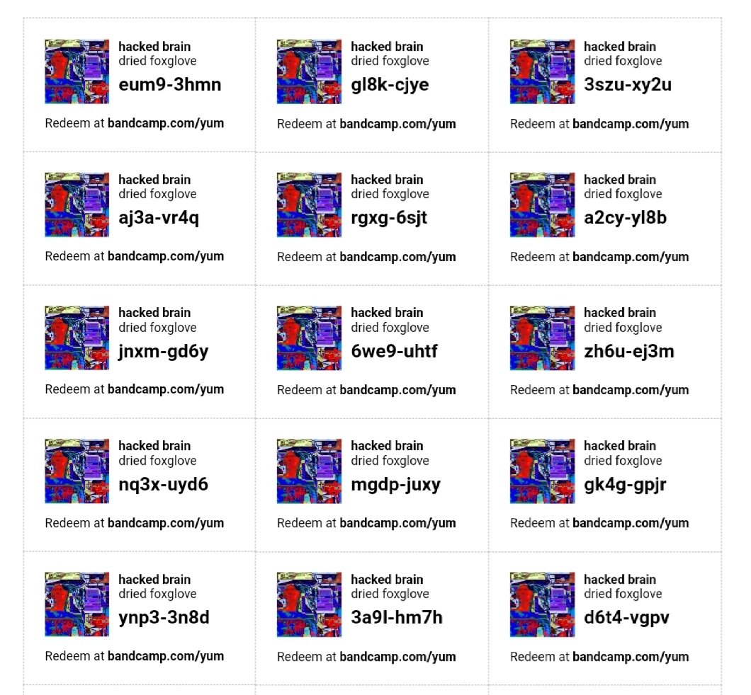 SiccumRecords's tweet photo. Bandcamp #yumcodes for dried foxglove's "hacked brain"! If you like it, buy it on CD, the design of which has #digitalart by diigitae!

#noisemusic #industrialmusic #harshnoise #outsiderart

https://t.co/EODskCcuFh https://t.co/1V9DmZQgtY