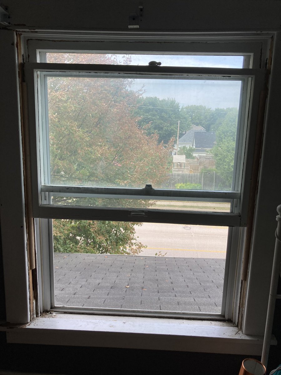 TeelaWild's tweet photo. Ho-Lee Schitzengruber!!! I completely fixed a pulled window that previously did not work. Only the counter weights are holding that window up!!! It’s a #HardwoodInception miracle!!!! #WindowChick https://t.co/xL7Bl7i3pJ