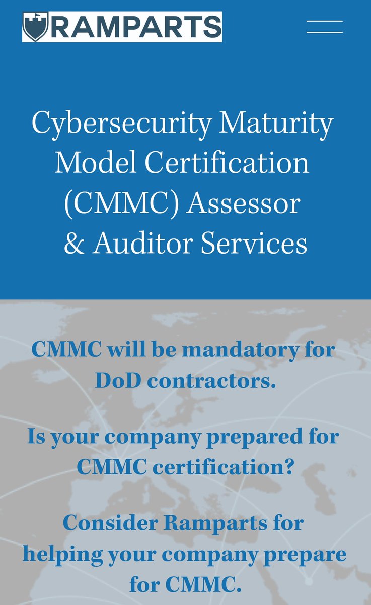  $VISM Ramparts a Visium subsidiary have updated their website and are ready !! Cybersecurity Maturity Model Certification (CMMC) Assessor & Auditor Services on deck !!