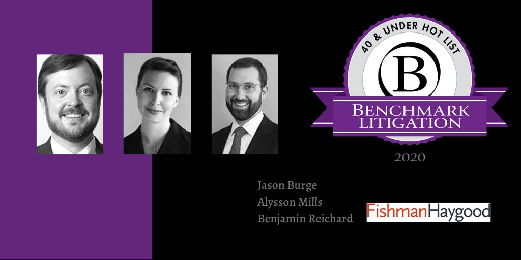 BenchLitigation's tweet image. Louisiana firm @fish_hay contributes three lawyers to the 2020 #Benchmark40andUnder list. Jason Burge, Alysson Mills, and Benjamin Reichard have earned a national reputation for their litigation work. Follow the link to learn more about this year's class. 
spr.ly/6011GgjsW
