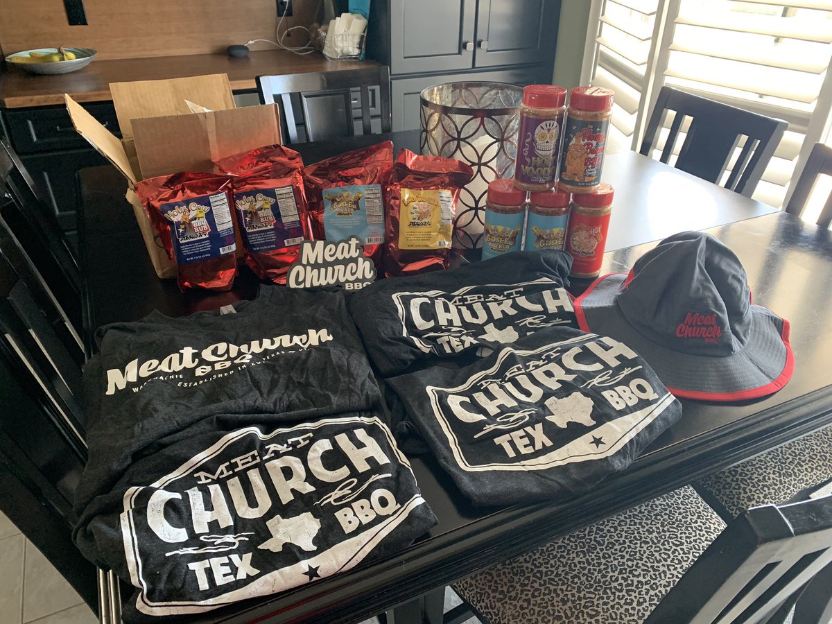 bertcaputo's tweet photo. Happy that my @MeatChurch spices and apparel arrived today! Can’t wait to try them! https://t.co/m0HCsWguk2