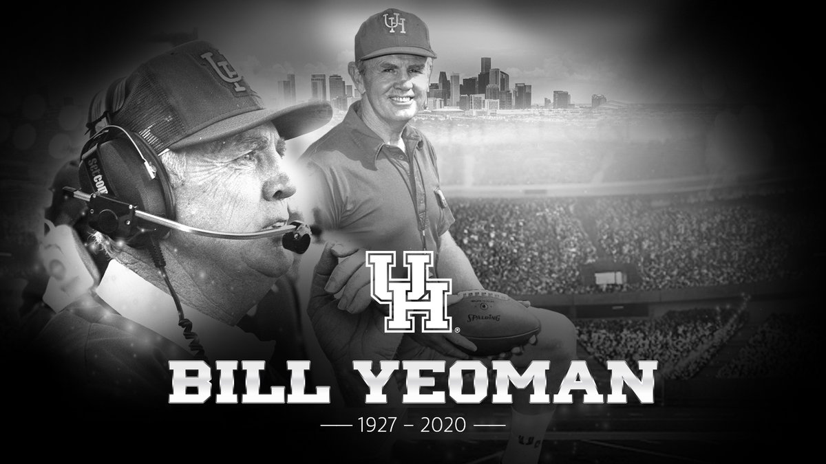 UHCougarFB's tweet image. Coach Bill Yeoman set the standard for success at the University of Houston. His legacy will live on in our program and will stand the test of time.

Our thoughts and prayers are with entire Yeoman family.

Story: bit.ly/2Fjp2bP