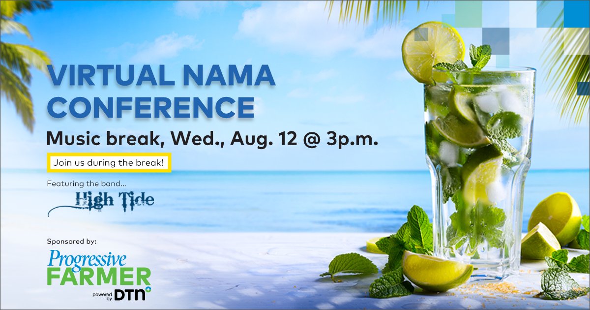 officialNAMA's tweet image. Today at 3 p.m. CST!  High Tide courtesy of DTN/Progressive Farmer. One of the many fun features of NAMA 2020.  Don't forget, all activities are on-demand if you can't make it live.  ow.ly/mffZ50ASfth  #nama20 #imgoing
