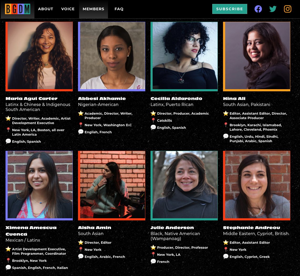 It's HERE! BGDM's public Member Directory is now LIVE on our website. We're launching with a shortlist of 226 incredible BIPOC women and non-binary filmmakers and execs of color &amp; will onboard the remainder of our 4K global members over the next 3 months browngirlsdocmafia.com/members