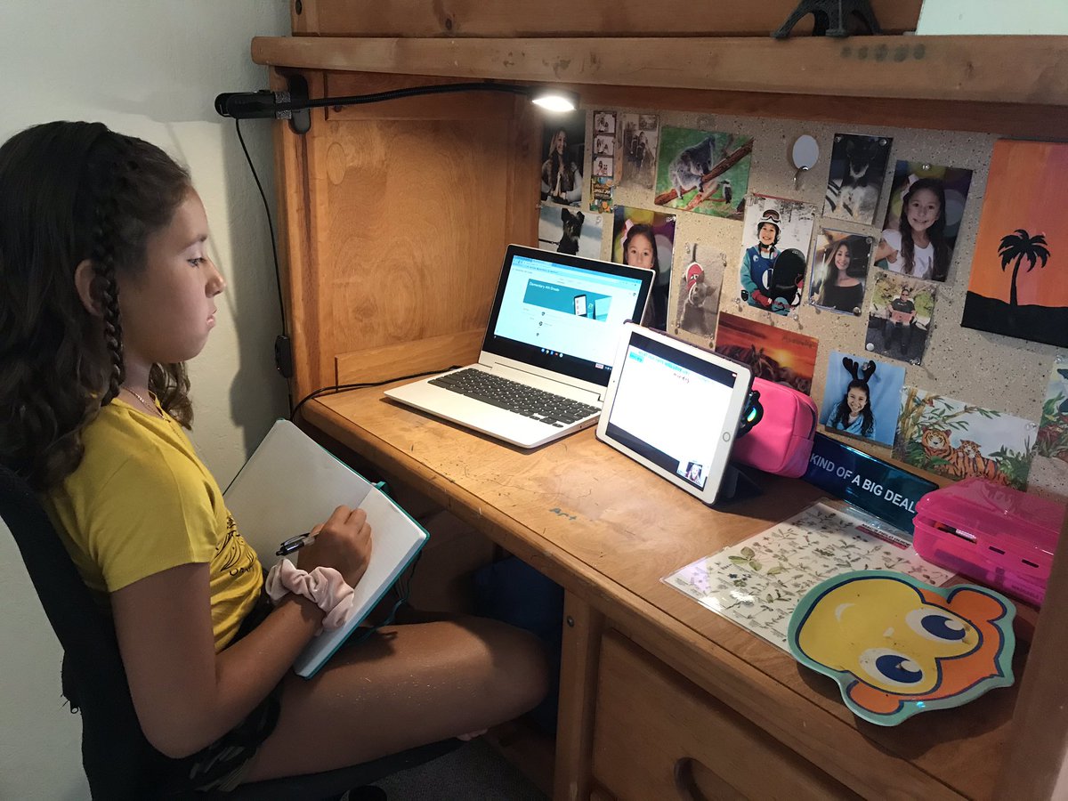 Caroluzlove's tweet photo. First day of school online... check ✅ Corona times, we are ready! 💪🏽 #usdfirstday2020 #teamAltaVista https://t.co/4TzVw3pJcT