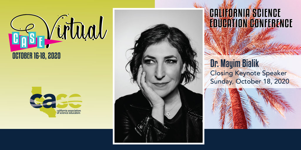 cascience's tweet photo. CASE is excited to announce the 2020 Virtual Science Education Conference’s second keynote speaker Dr. Mayim Bialik. Although you probably recognize her from The Big Bang Theory, Dr. Bialik also has a PhD in Neuroscience and has written two #1 New York Times Best Sellers. https://t.co/CPudI5qXOo