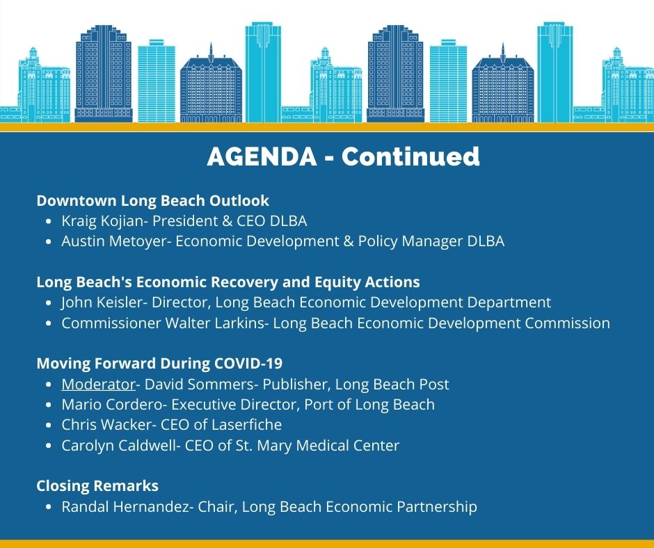 LBEPartnership's tweet photo. The Quarterly Economic Forum is a FREE event that will bring together City leaders, industry experts, and the region's leading economist to discuss the economic impact of COVID-19 and what to expect out of recovery. #LBEP #DLBA #CSULB  https://t.co/hIm5yp0pZH https://t.co/abqr7OSDCa