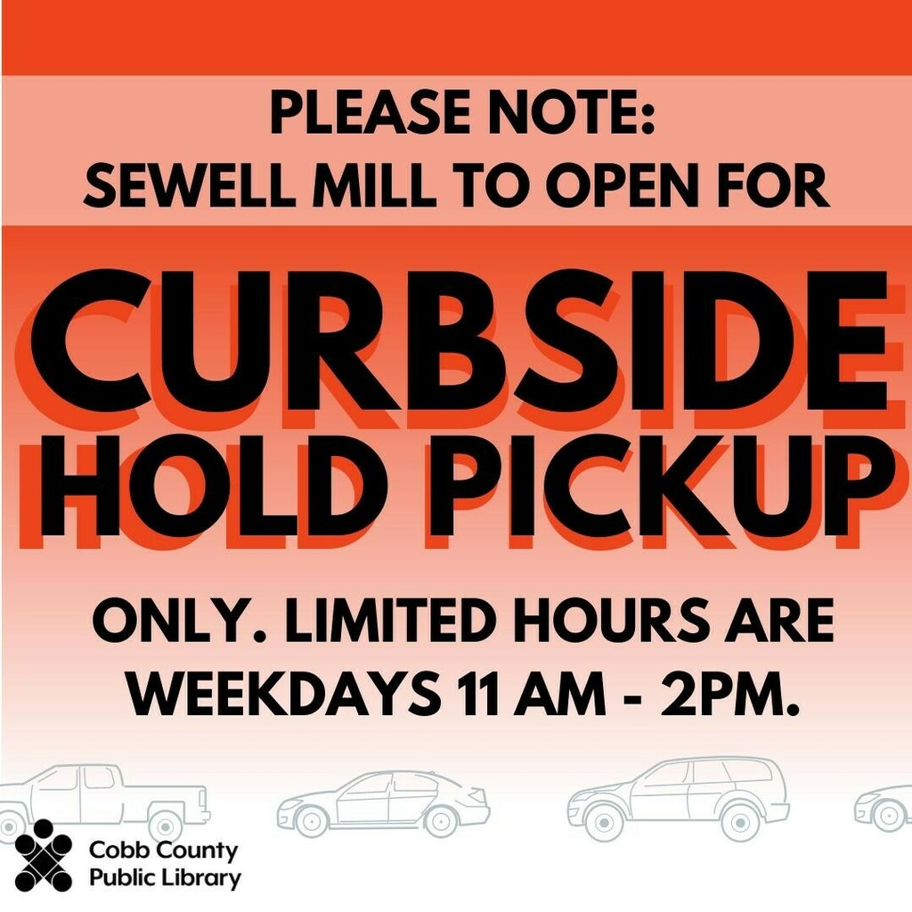 cobblibrary's tweet image. Please note: Sewell Mill Library will reopen on Thursday, August 13 for Curbside Hold Pickup only. Curbside limited hours will be weekdays 11 am - 2 pm. Please visit cobbcat.org/libraryexpress for the latest information.
.
#libraryexpress #curbsidepickup… instagr.am/p/CDzNrG6jo1C/