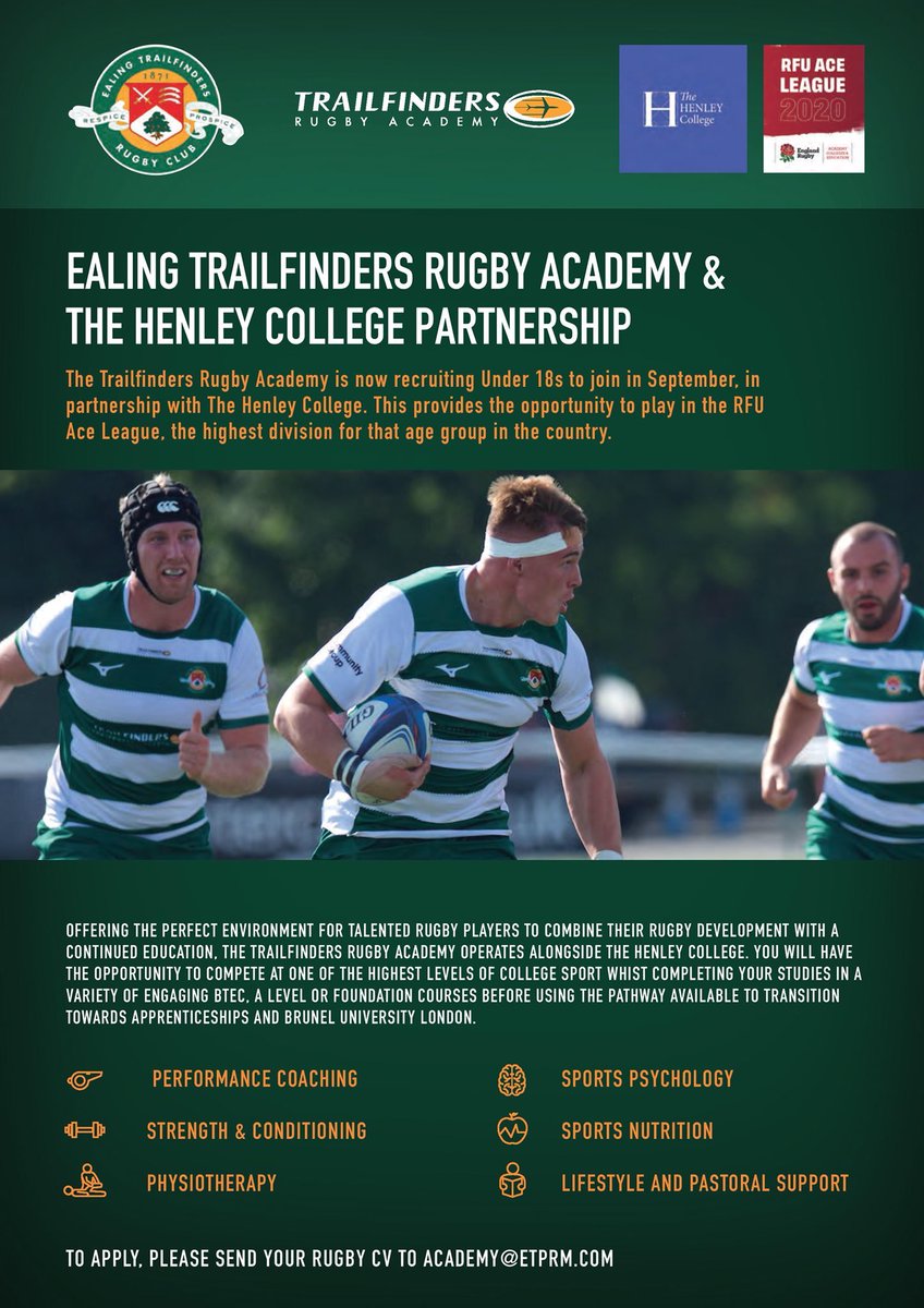A week to go until GCSE results day and there is still to join our program at <a href="/henleycol/">The Henley College</a>. Pre season is in full swing so drop us a DM and come check us out @EalingTF_Brunel <a href="/ealingtfrugby/">Ealing Trailfinders</a>