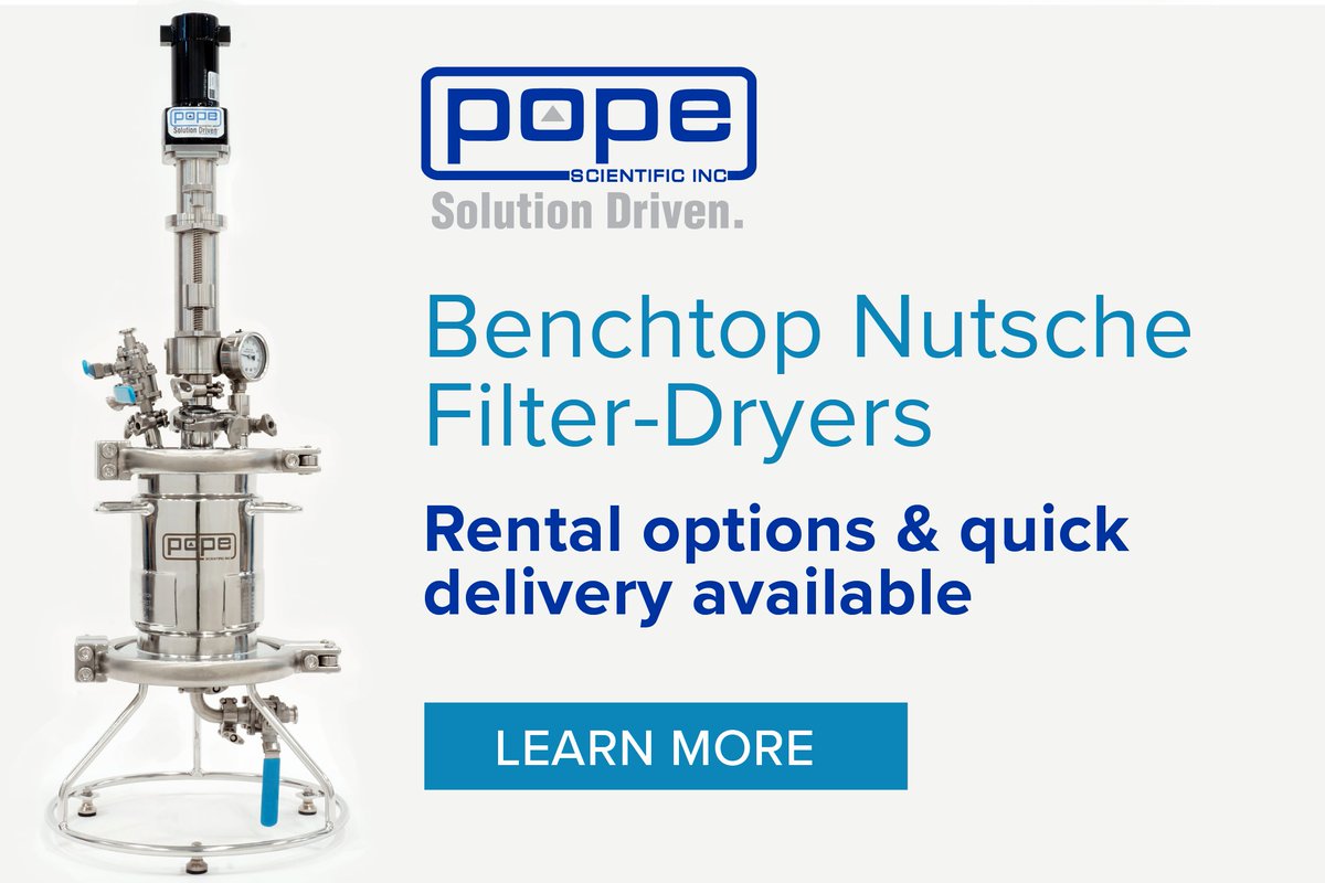 PopeScientific's tweet photo. Did you know Pope offers rental options of our Benchtop #Nutsche Filter-Dryers? --Perfect for lab experiments and #research projects. 

Learn more: https://t.co/3Vamev9HMW

#chemicalprocessing #liquidsolids #chemicals #testing #labequipment #laboratory #chemicalengineering https://t.co/K1kvzk9fV3
