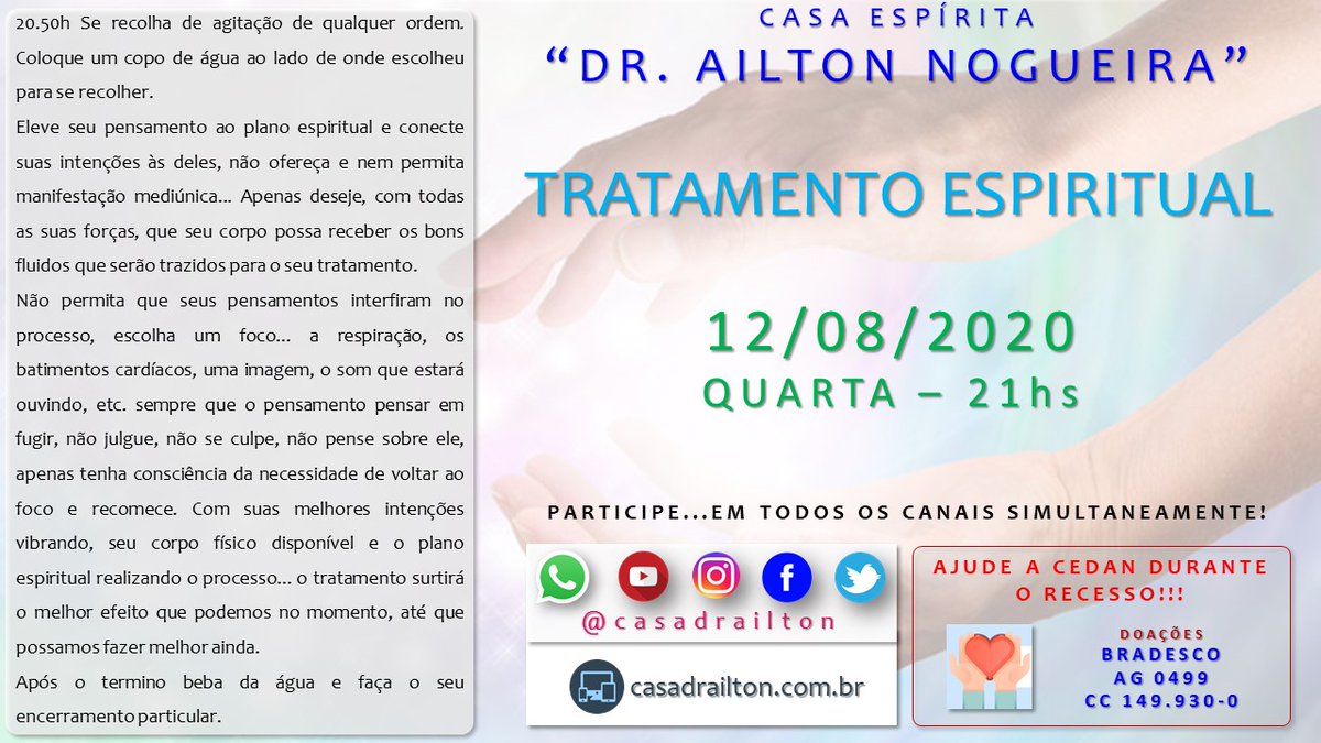 casadrailton's tweet photo. TRATAMENTO ESPIRITUAL À DISTÂNCIA

12 de agosto de 2020 às 20h50

ASSISTA:
https://t.co/g21e9sHTNt

#casadrailton #cedan #casaespíritadrailtonnogueira #AllanKardec #casaespirita #drailtonnogueira #doutrinaespirita #espiritismo #tratamentoespiritualadistancia #tratamentoespiritual https://t.co/QXb1BCNfNn