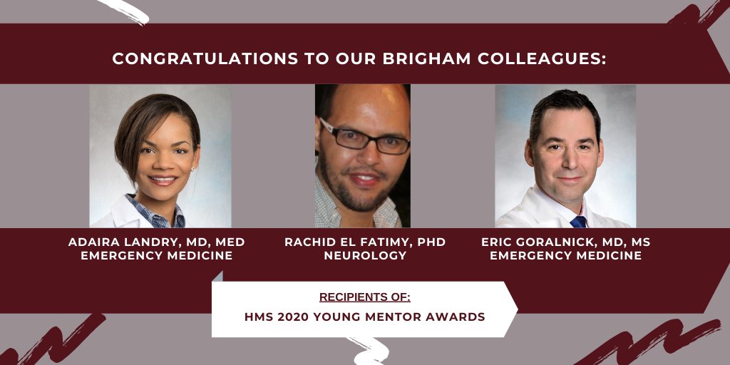 The #BEICongrats @AdairaLandryMD, @EricGoralnick, & Rachid El Fatimy for receiving @harvardmed 2020 Young Mentor Awards for outstanding achievements in guiding future healthcare professionals!

#BrighamBEI #MedEd #MedTwitter @BWHNeurology @EMRES_MGHBWH

bit.ly/hms-young-ment…