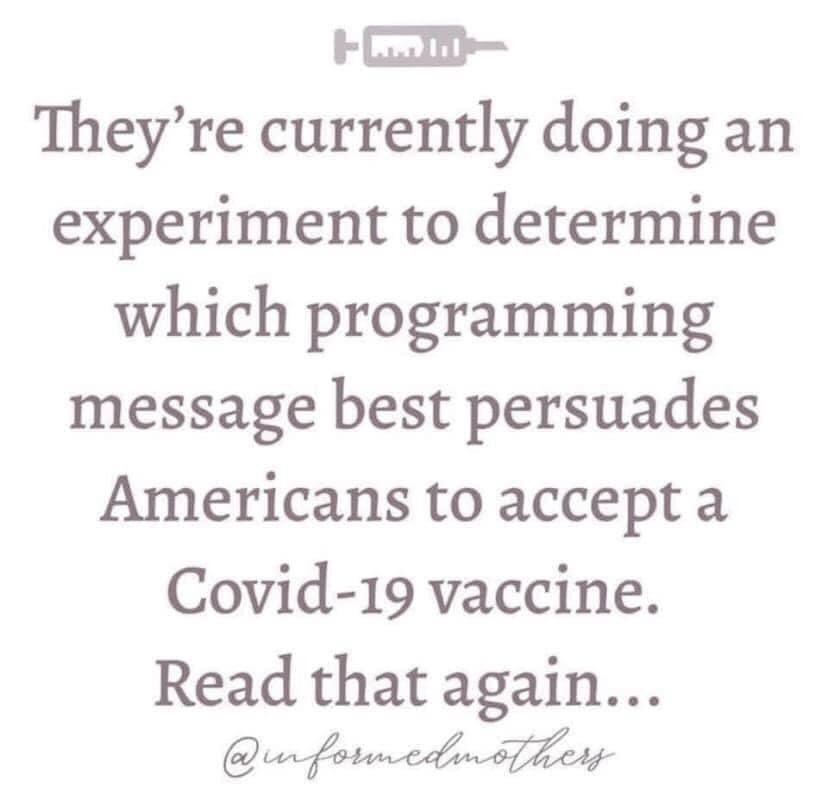 Jedi4Revolution's tweet image. This study tests different ”messages” about vaccinating against #COVID19 once the vaccine is available... Study participants are recruited online by #Lucid, which matches census based sampling in online recruitment. clinicaltrials.gov/ct2/show/NCT04…
Remember #TheNurembergCode #CovidVaccine