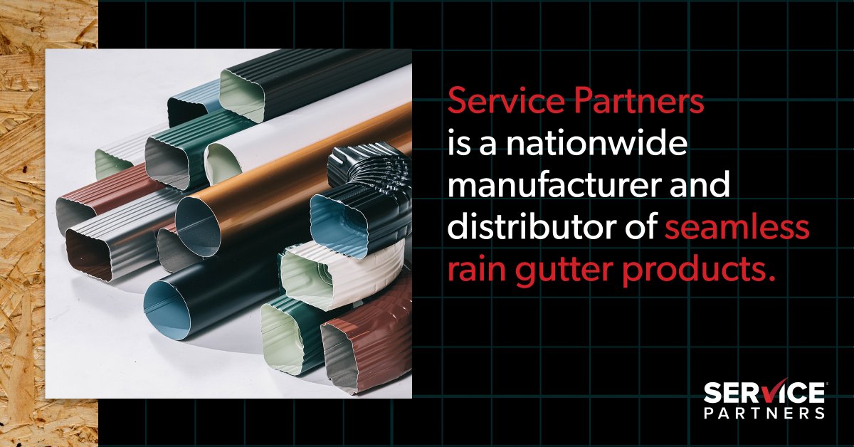 SERVICEPARTNERS's tweet photo. Our seamless rain gutters come in a variety of material options, such as aluminum, copper, galvalume and steel. We also carry many color options to fit your project style. Let Service Partners get you the right materials for your gutter job. Visit https://t.co/FRXrMi9Ngz today! https://t.co/yuGn1uK493