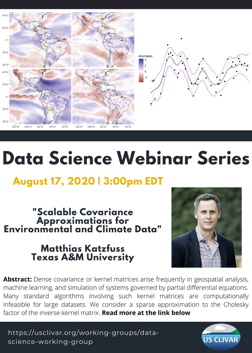 US CLIVAR (@usclivar) on Twitter photo Next Monday's Data Science Webinar: "Scalable Covariance Approximations for Environmental and Climate Data" with Matthias Katzfuss. Read the complete abstract 👉 usclivar.org/working-groups… <a href="/CLIVAR_DataSci/">CLIVAR Data Sciences</a> Next Monday's Data Science Webinar: "Scalable Covariance Approximations for Environmental and Climate Data" with Matthias Katzfuss. Read the complete abstract 👉 usclivar.org/working-groups… <a href="/CLIVAR_DataSci/">CLIVAR Data Sciences</a>