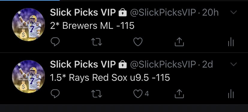 15 RTs and likes for today’s NBA and MLB

8/10 and 8/11 Recap

4-4 +0.2u
VIP 1-1 +0.35u
Free Plays 3-3 -0.15u

All documented, link in bio

Brings our records to:
VIP: 12-4 +15.76u
MLB: 30-23 +12.5u
NBA: 5-3 +1.75u
Overall: 232-158 +70.15u✅✅