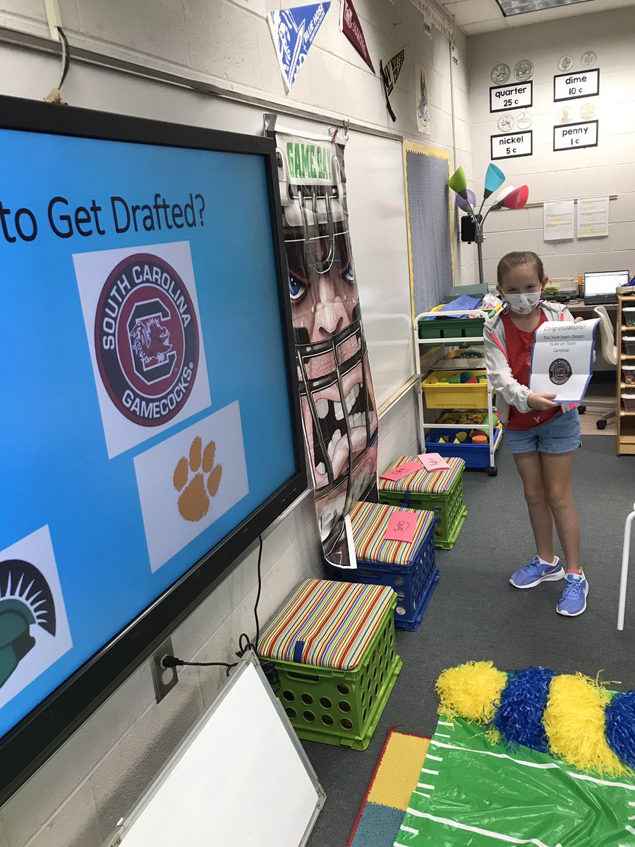 Ccsmith623's tweet photo. First Day looked a little different this year but we still had a blast getting drafted into our classroom teams @cannons_elem @SpartanburgD3 https://t.co/Kyh1O5E02c