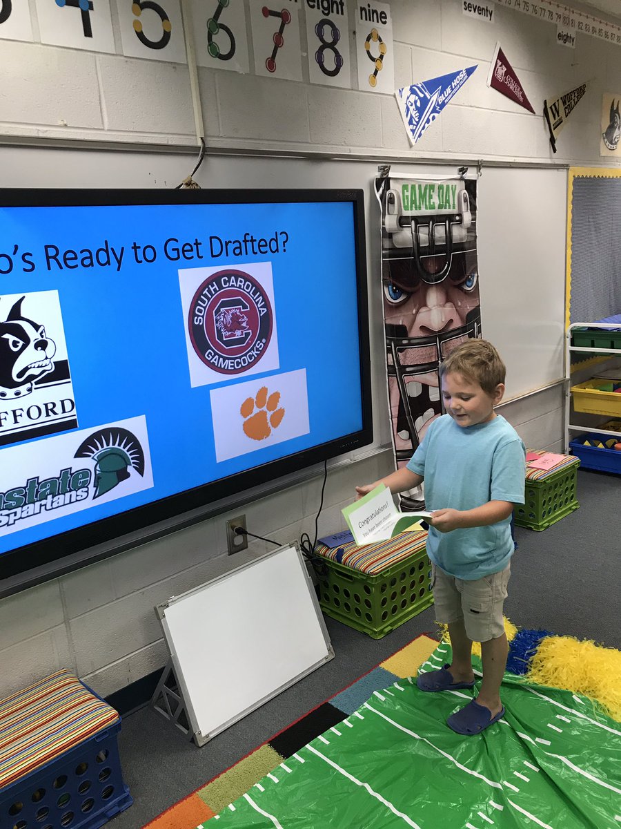 Ccsmith623's tweet photo. First Day looked a little different this year but we still had a blast getting drafted into our classroom teams @cannons_elem @SpartanburgD3 https://t.co/Kyh1O5E02c