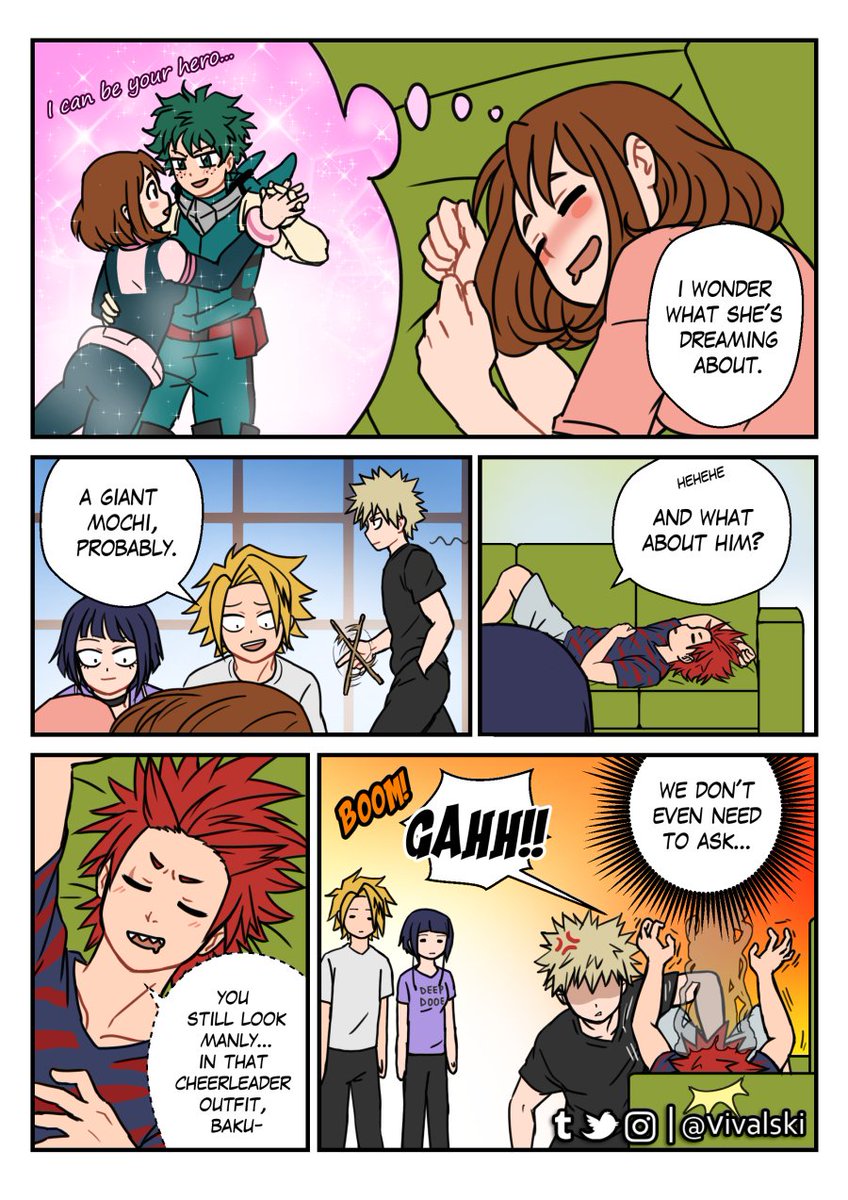 Don't nap in the common room Kirishima... 
#BNHA #kiribaku #izuocha #kamijirou 