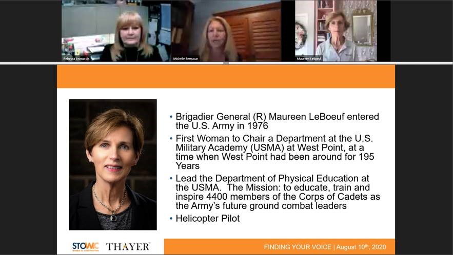 StructureTone's tweet photo. A big thank you to retired Brigadier General @mkleboeuf for the amazing webinar this week! LeBoeuf shared stories from her career in the US Army and at West Point, how she found her voice, and her leadership philosophy. Thanks to #STOWIC for hosting such an inspiring speaker! https://t.co/n9Nn10L29m