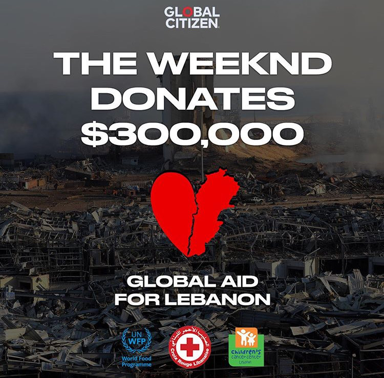 NewsWeeknd's tweet photo. .@theweeknd donated $300,000 to the Global Aid for Lebanon campaign. https://t.co/Hk7JsUXrmL