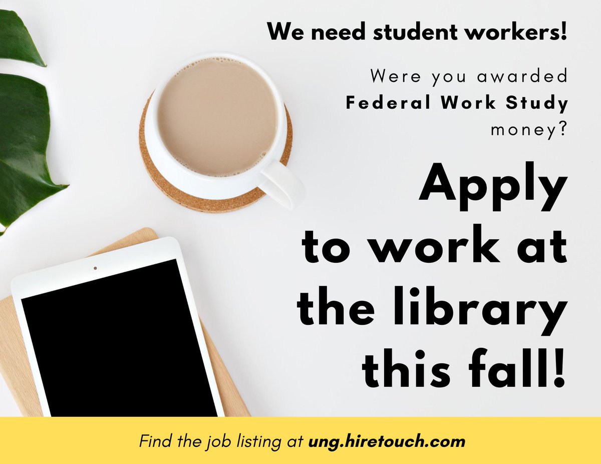UNGlibraries's tweet photo. Ever wonder what it’s like to work in a library? Now’s your chance! The Dahlonega, Gainesville, and Cumming libraries are hiring work study positions for students. 

Apply at: https://t.co/FYvIVwPmqh 

#unglibraries https://t.co/f1AXz2wYBa