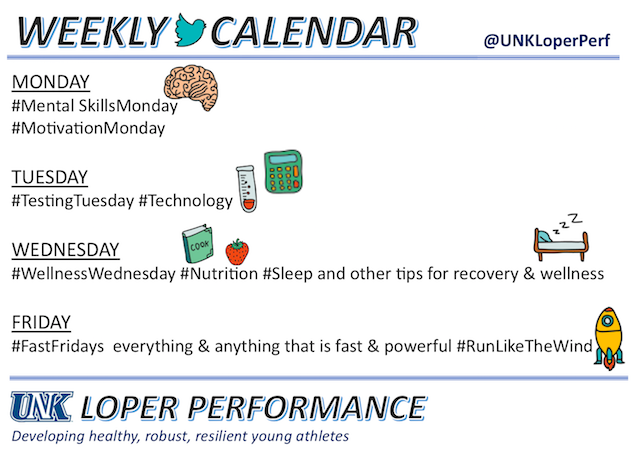 UNKLoperPerf's tweet photo. The #LoperPerformance Weekly Content Calendar provides resources and knowledge nuggets to develop healthy, fit, robust and resilient young athletes in Greater Nebraska and beyond.
RT and share with other coaches and parents. And help us reach 500 followers by the end of Aug!! https://t.co/m8Zuyx2nIz