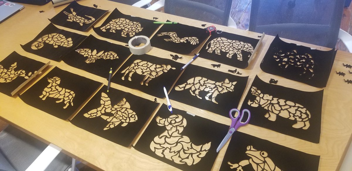 TomSnyderRIoT's tweet photo. The #RIoTLabs laser cutter was busy yesterday. Loved hosting Miranda who is working on art therapy projects. Tactile coloring books for accessibility. https://t.co/uvUCFPHWpc