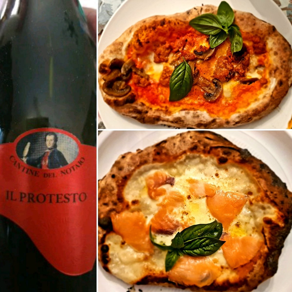 Adobati's tweet photo. Homemade pizza with the recipe and ingredients from @Cantine_Notaio sipping #IlProtesto red wine. https://t.co/oRHxMN6bJs