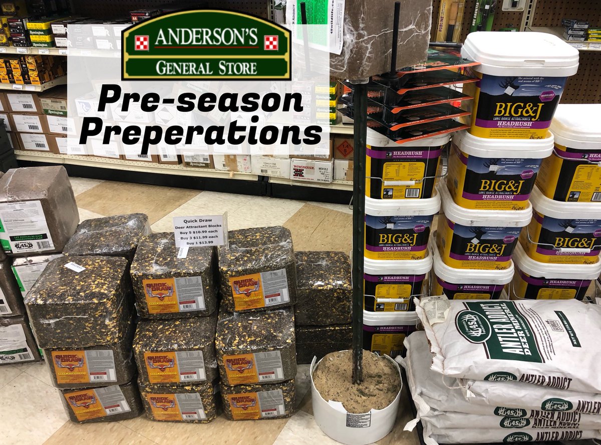 AGSSTATESBORO's tweet photo. Start preparing now for the upcoming hunting season: food plot seed, minerals, deer blocks, attractants, corn coat, cover scent, ammo, camo, stands, climbers, knives, dove buckets, boots, decoys and more! #huntingseason #AndersonsGeneralStore https://t.co/YQ02uyzNDx