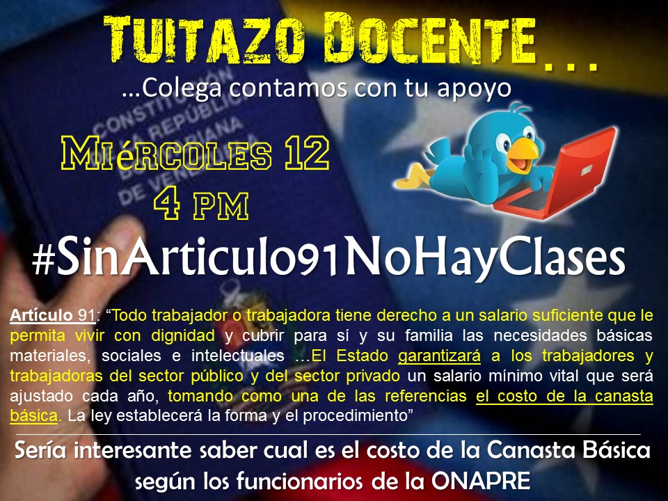 Docentes_Libres's tweet photo. @gabygaby406 @fordisivzla @grisisanch @dccolectivo @GremioDocente @InformativoDoc @DocIndomitos @DiarioDocente @pierafalco @docentesactivos @HiginiaAlvarad1 @Asocejuprc @Migdali90296388 @LibressYA @rebecen @juanchodedios11 @DocentesGuarico @Liliana41662642 #SinArt91NoHayClases
#SinArt91NoHayClases
#SinArt91NoHayClases
Debe cumplirse la CRBV y respetar los derechos de los trabajadores https://t.co/AJtuSg6wi0