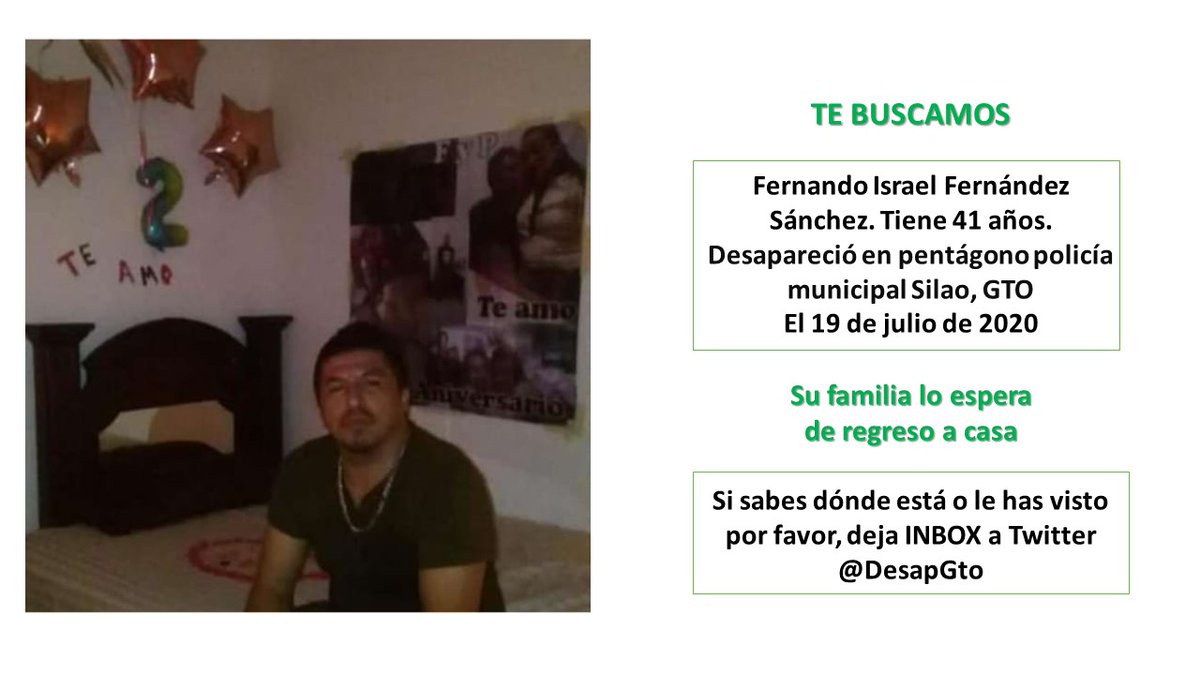 #TeBuscamos Fernando Israel Fernández Sánchez 41 años #Desaparecidos 19.07.2020 en #Silao #GTO <a href="/botDesaparecidx/">BotDesaparecidx</a> <a href="/LaAlamedaGto/">LaAlamedaGuanajuato</a> <a href="/FUNDEM_Mx/">FUNDEM</a> <a href="/shuellasoficial/">sigotuhuellaoficial</a> <a href="/ReddeEnlaces/">Red de Enlaces Nacionales</a> <a href="/Fam_Unidas_AC/">FamUnidasporunacausa</a> @SembrandoComun1 <a href="/CarlaMarabunta/">Carla Rios</a> <a href="/Redalebrije/">Red Alebrije</a> <a href="/CarmenPizanoL/">Carmen Pizano</a>