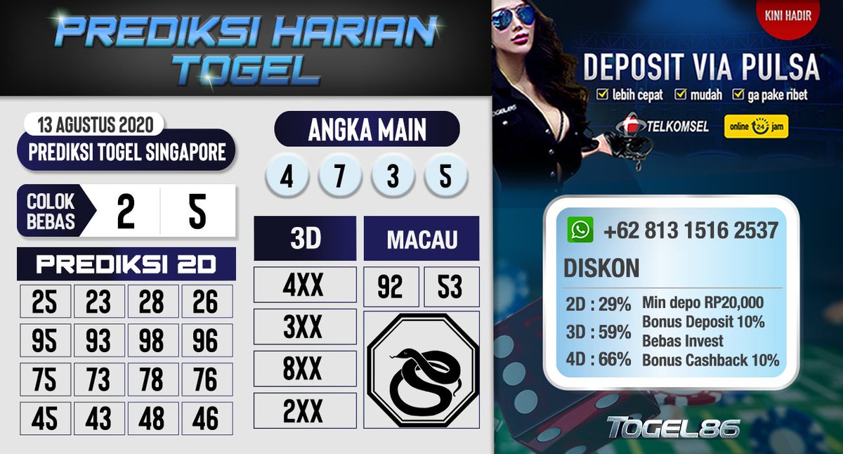 togel861's tweet photo. Prediksi Togel Singapore Hari Ini 13 Agustus 2020

Salam Jackpot boss!!

Utamakan Prediksi Sendiri

#togelonline #togelsgp #togelsingapore #PrediksiSGP #bandartogelterpercaya #togelhariini #daftartogel #daftarjudi https://t.co/KwZl0fNtcV