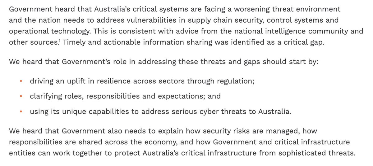 “Government heard that Australia’s critical systems are facing a worsening threat environment and the nation needs to address vulnerabilities in supply chain security, control systems and operational technology.”