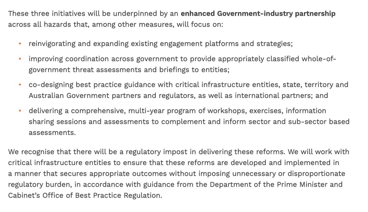 “Government has agreed that the proposed enhanced framework will apply to an expanded set of critical infrastructure sectors, comprising of three key elements,” which are in the screenshot.