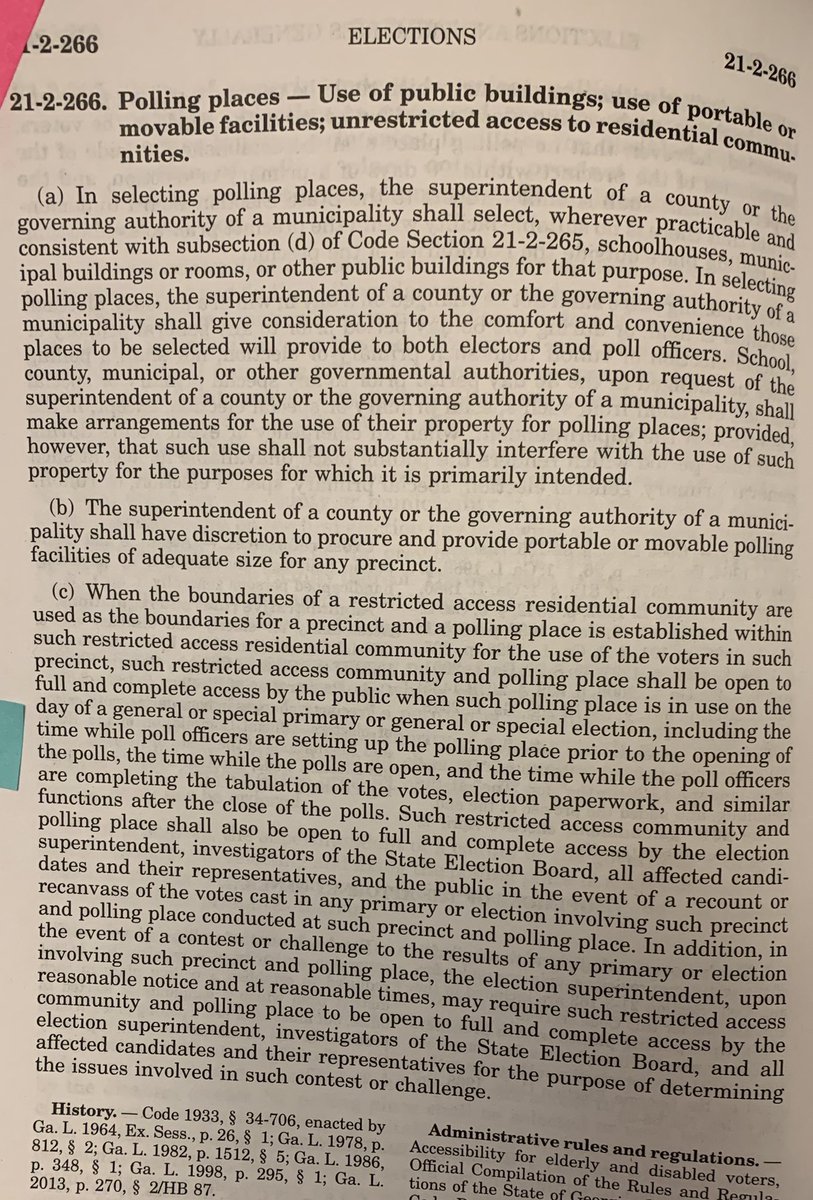 Subsection (c) is the code section requiring that the public be allowed to observe poll workers shutting down the polling place after polls close. h/t George Balbona 6/