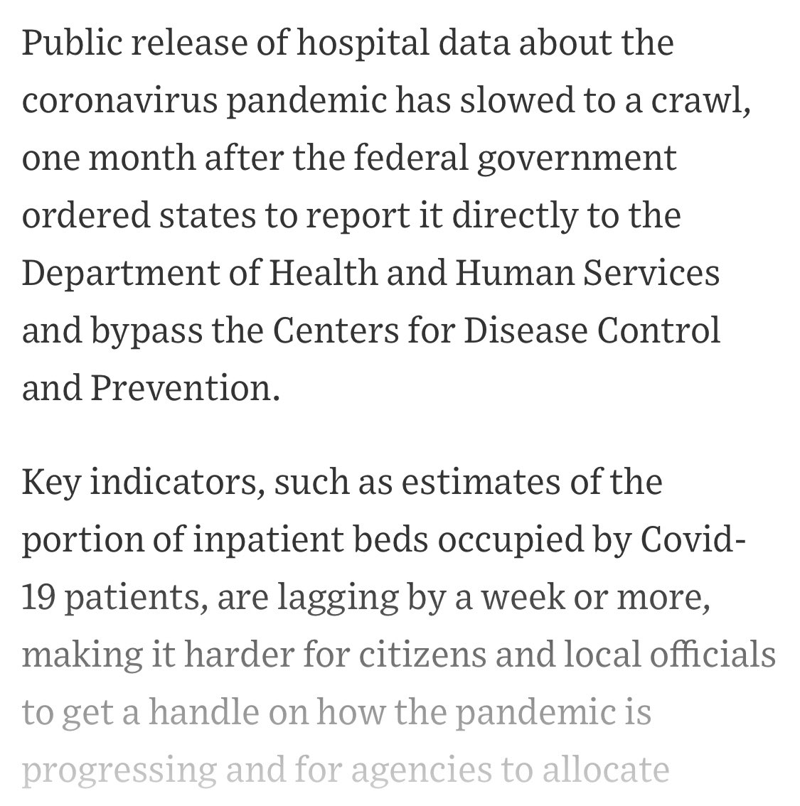 Next example is under the cover of darkness, HHS cut off CDC from releasing hospital data. People were suspicious but they made clear they had a better system. That system is a week behind and can’t get it right. At least we’re paying a hand picked vendor! 7/