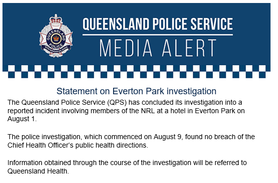 BREAKING: An investigation into alleged #coronavirus health breaches by 10 Brisbane Broncos players, after a pub lunch, has found they didn't do anything wrong. <a href="/abcbrisbane/">ABC Brisbane</a>